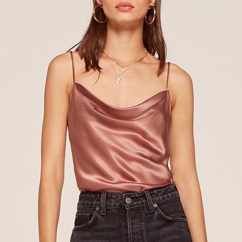 Reformation Sami Silk Cowl Neck Mauve Dusty Rose Top